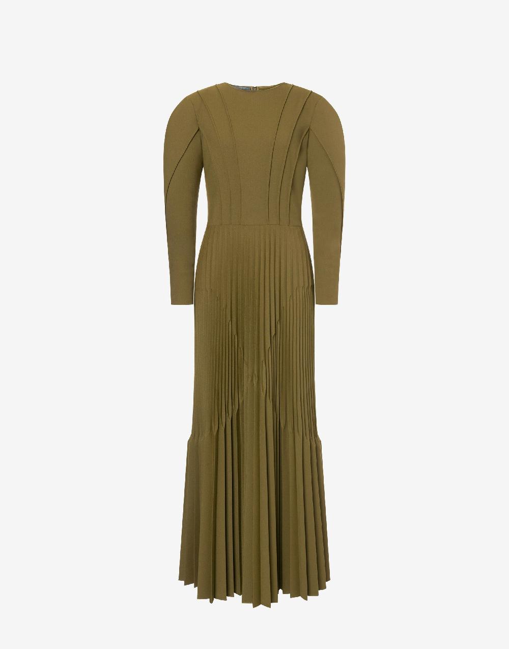 Alberta Ferretti Abito lungo in twill di lana stretch con plissé Presa