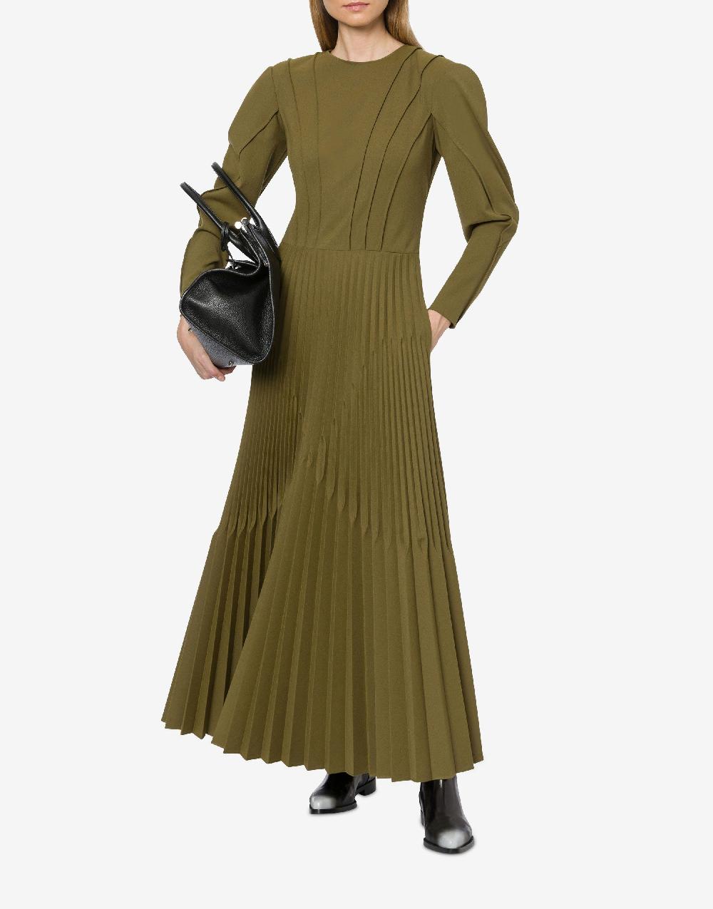 Alberta Ferretti Abito lungo in twill di lana stretch con plissé Presa