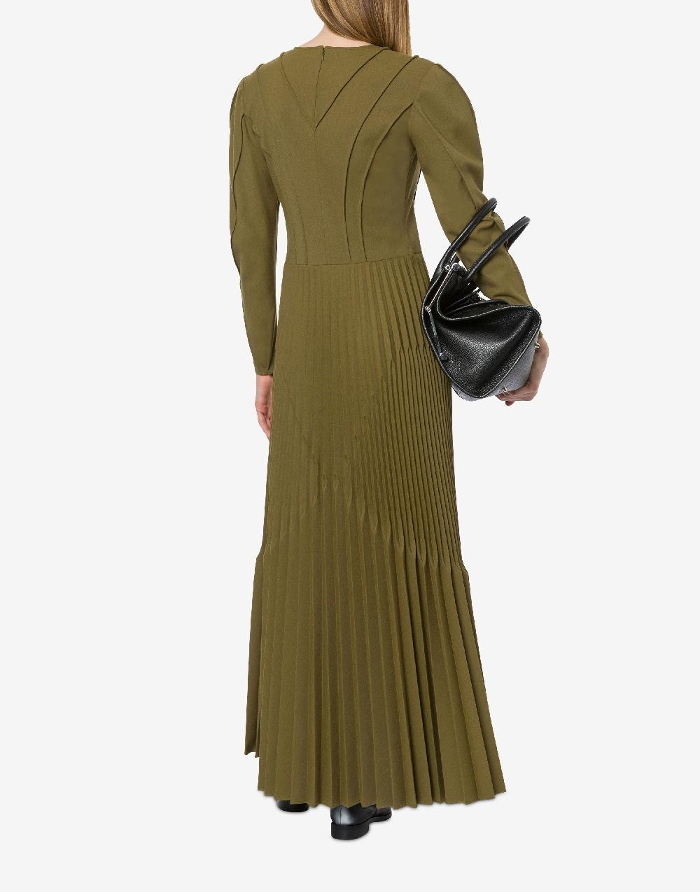 Alberta Ferretti Abito lungo in twill di lana stretch con plissé Presa