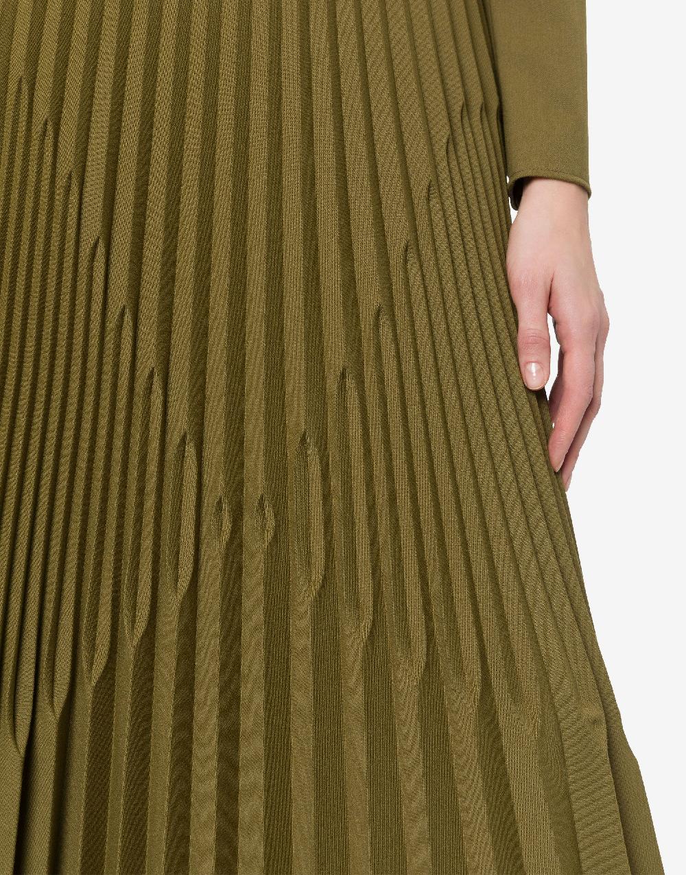 Alberta Ferretti Abito lungo in twill di lana stretch con plissé Presa