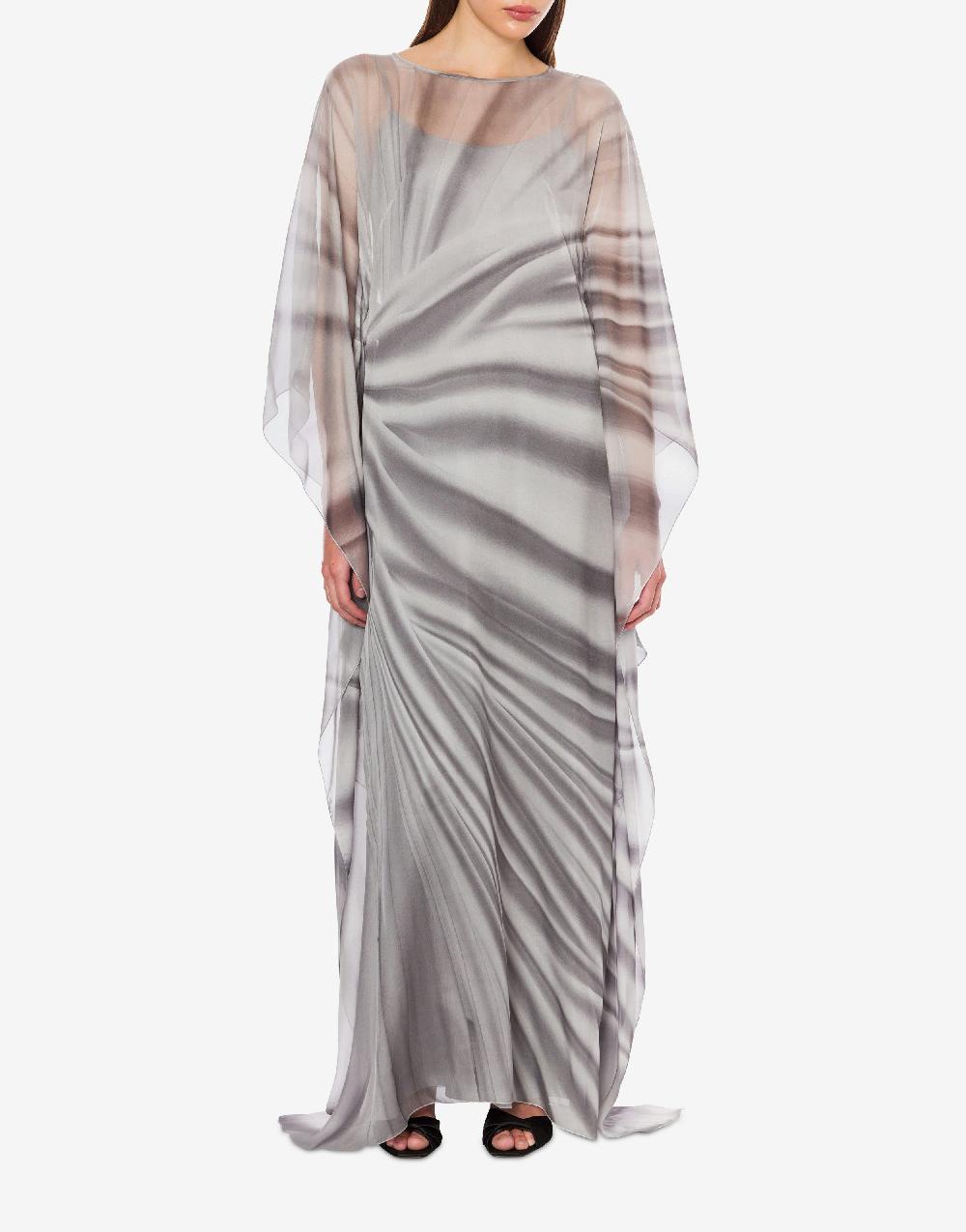 Alberta Ferretti Abito lungo in chiffon con stampa drappeggio Saldi