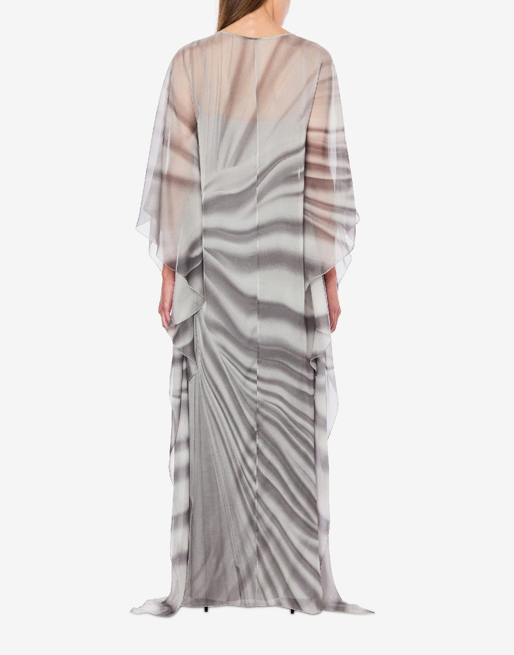 Alberta Ferretti Abito lungo in chiffon con stampa drappeggio Saldi