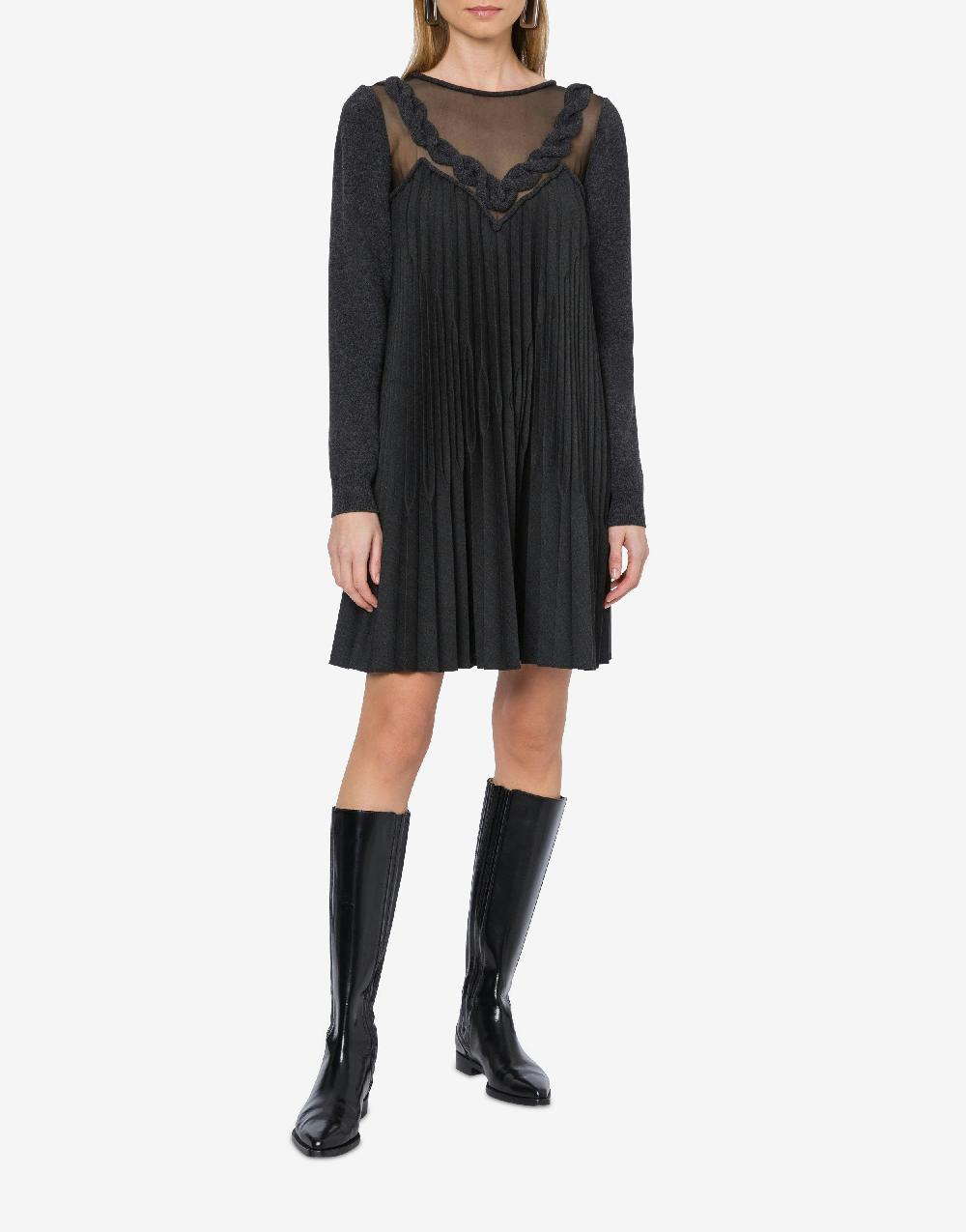 Alberta Ferretti Abito corto in twill di lana stretch con treccia In Saldo