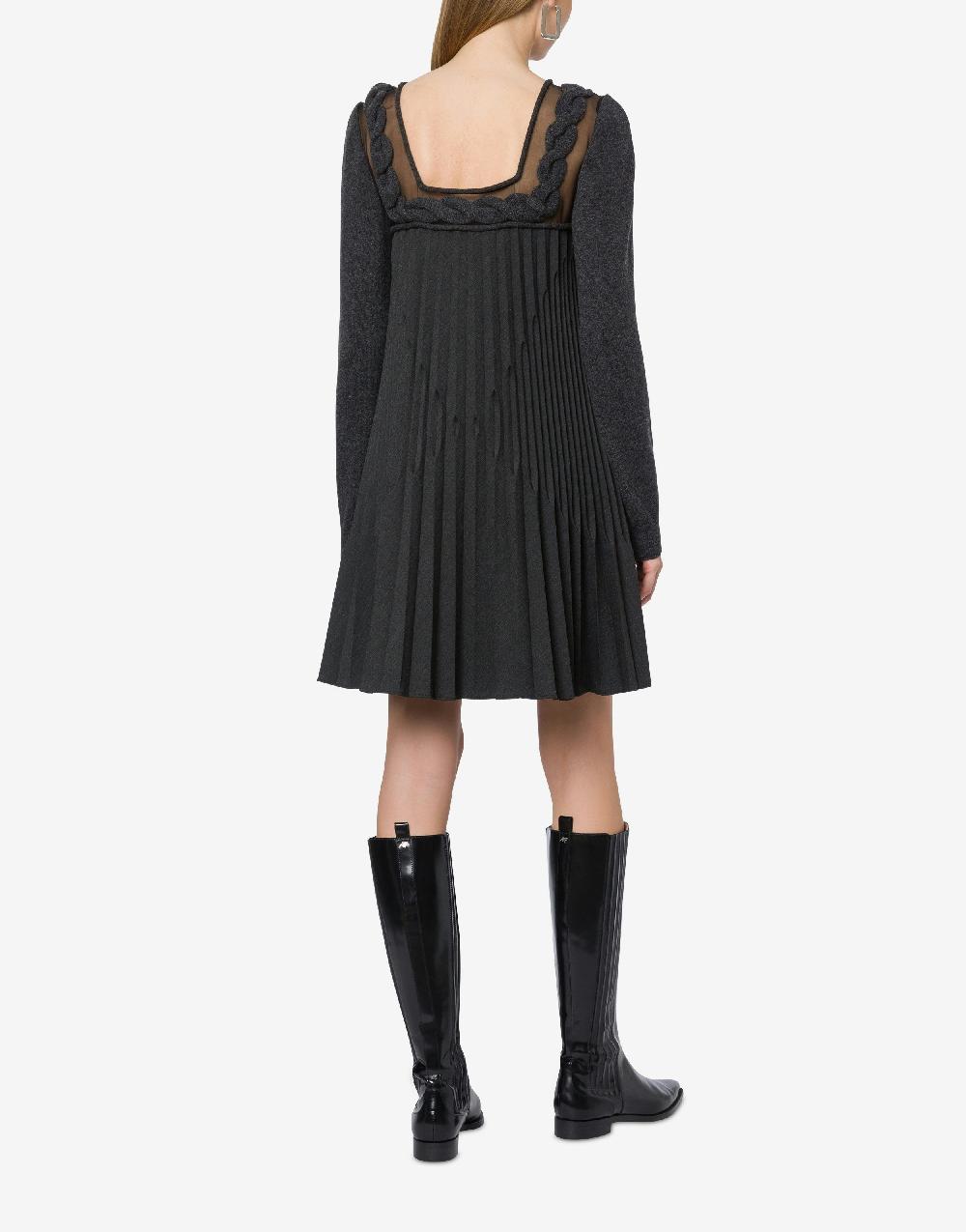 Alberta Ferretti Abito corto in twill di lana stretch con treccia In Saldo
