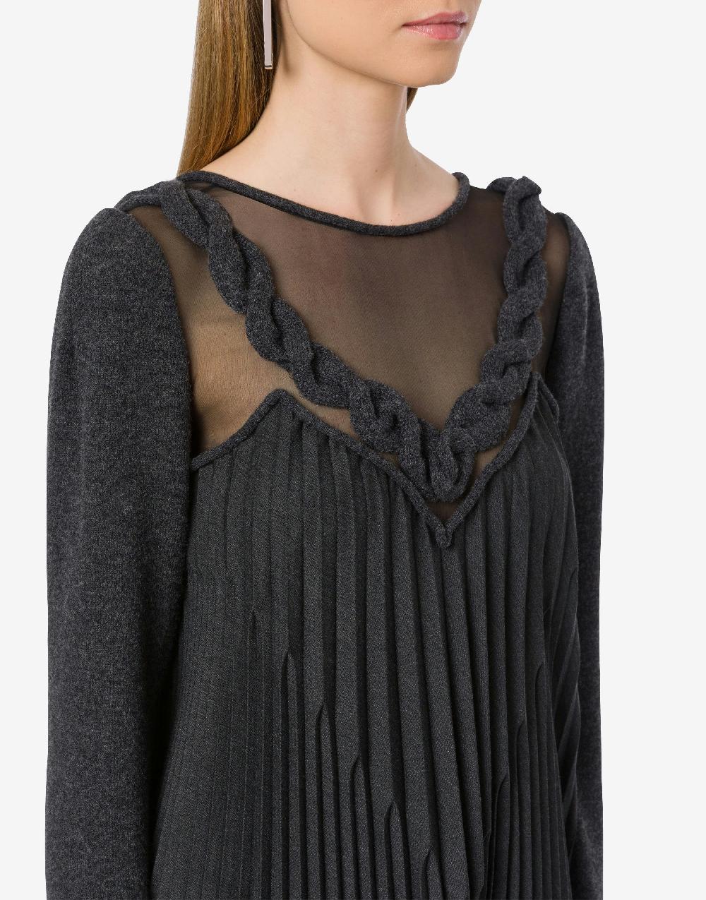 Alberta Ferretti Abito corto in twill di lana stretch con treccia In Saldo