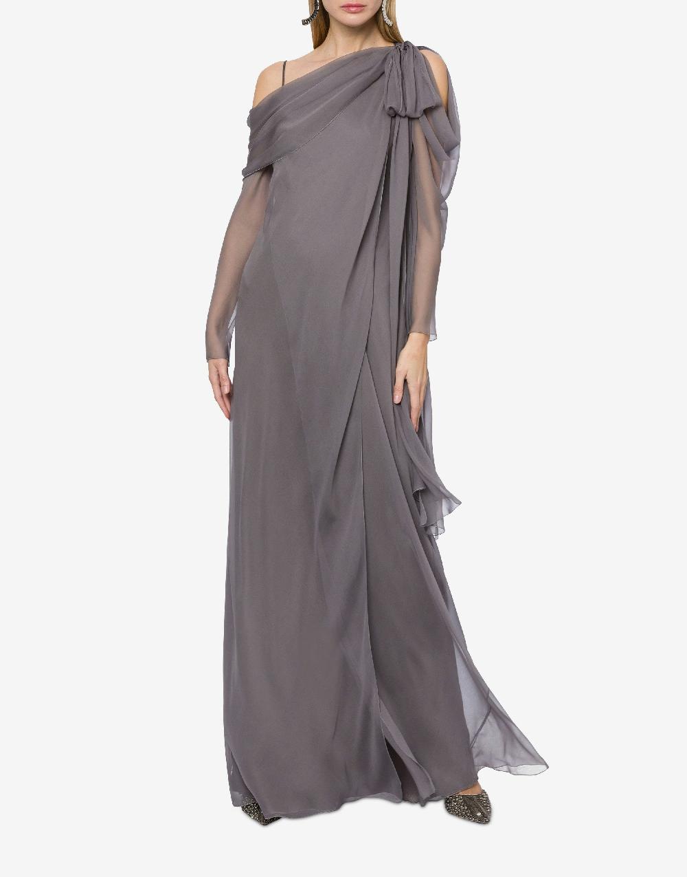 Alberta Ferretti Abito lungo in chiffon con drappeggi 2025