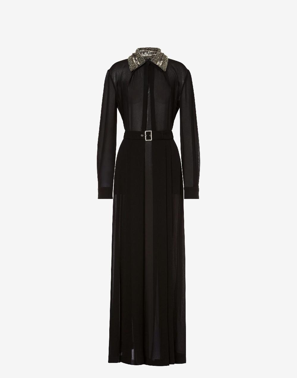 Alberta Ferretti Abito lungo in sablé con colletto ricamato Nuovo