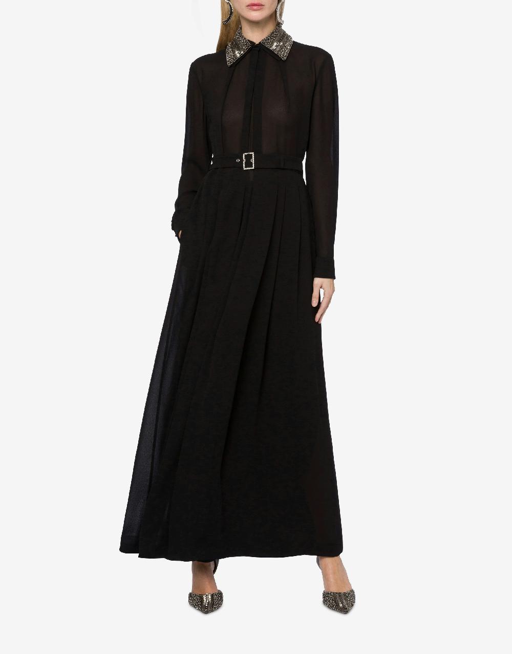 Alberta Ferretti Abito lungo in sablé con colletto ricamato Nuovo