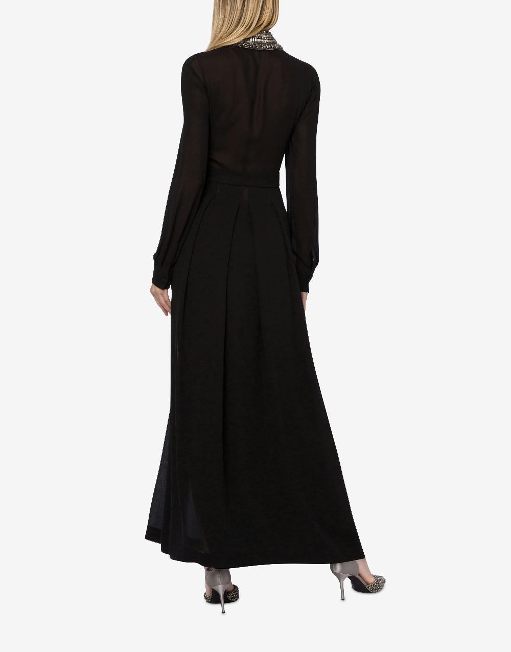 Alberta Ferretti Abito lungo in sablé con colletto ricamato Nuovo