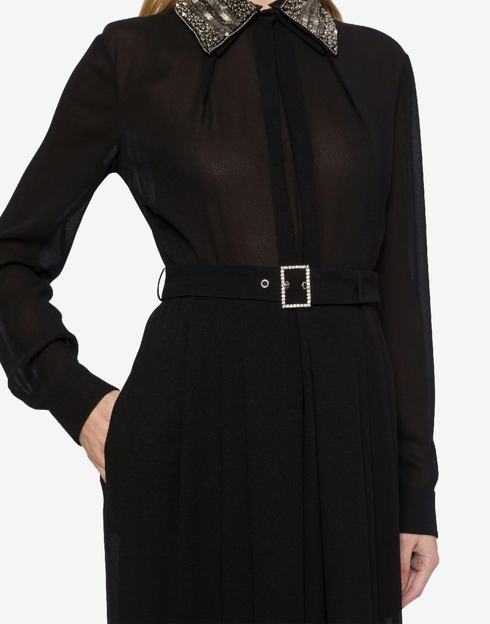 Alberta Ferretti Abito lungo in sablé con colletto ricamato Nuovo