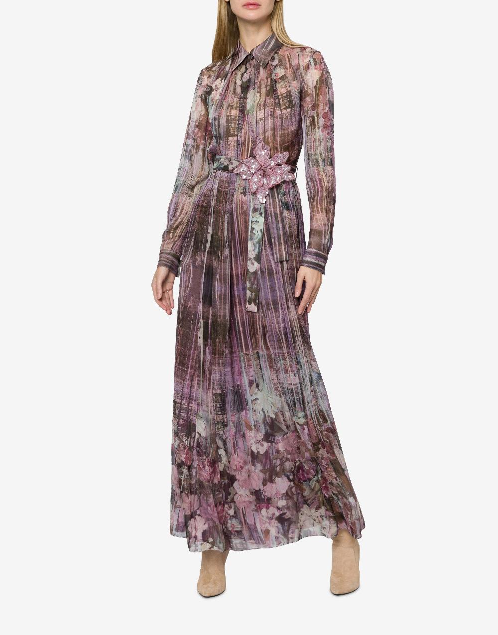 Alberta Ferretti Abito in chiffon con stampa Dripping Roses Acquista Ora