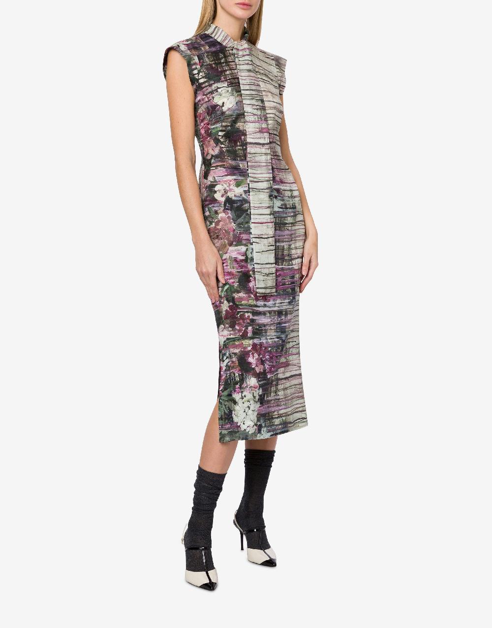 Alberta Ferretti Abito longuette in habotai con stampa Dripping Roses Consegna Veloce
