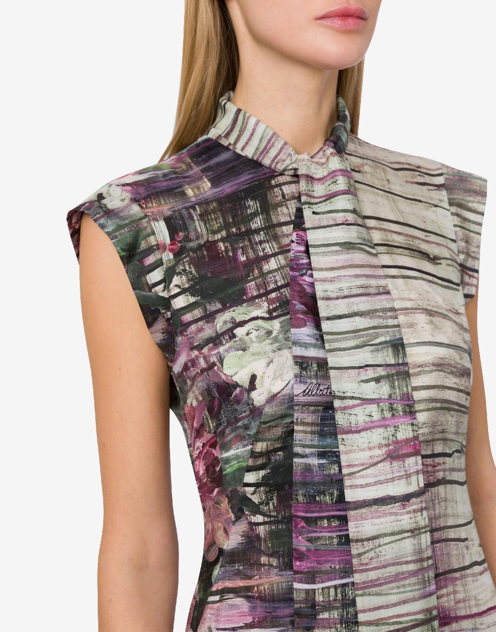 Alberta Ferretti Abito longuette in habotai con stampa Dripping Roses Consegna Veloce