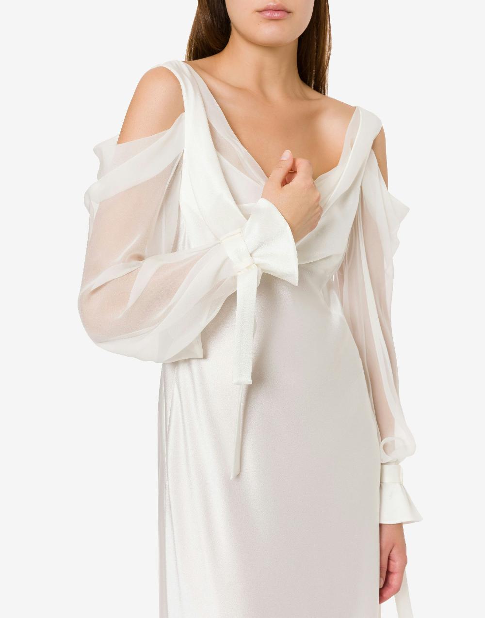 Alberta Ferretti Abito in raso con maniche in chiffon Shopping Online