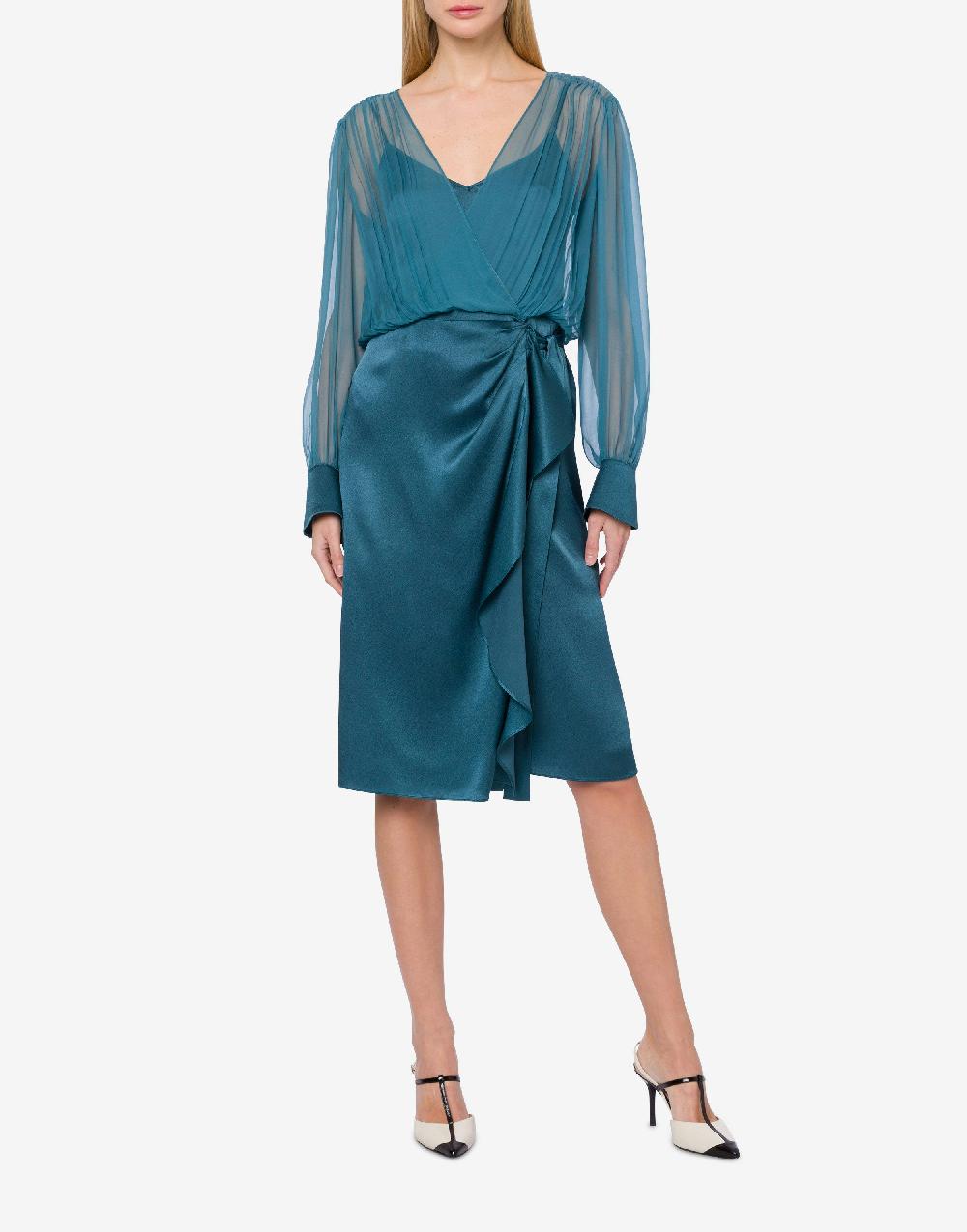Alberta Ferretti Abito midi in raso e chiffon Sottocosto