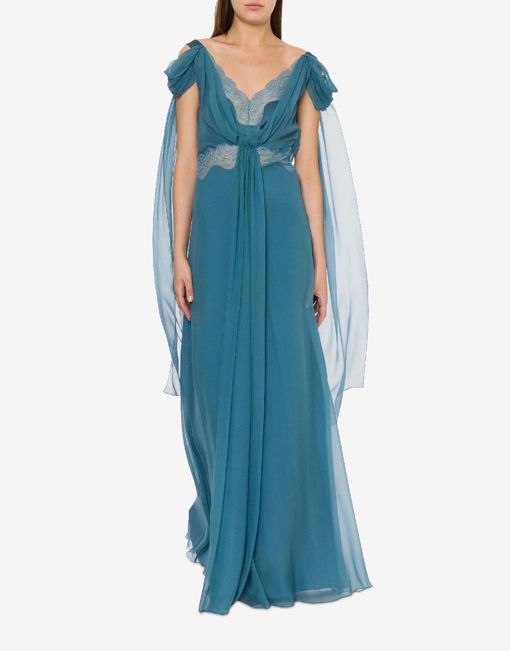 Alberta Ferretti Abito in chiffon con pizzo e drappi Novità