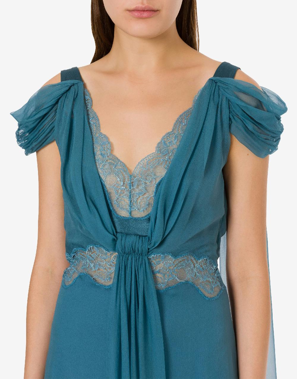 Alberta Ferretti Abito in chiffon con pizzo e drappi Novità