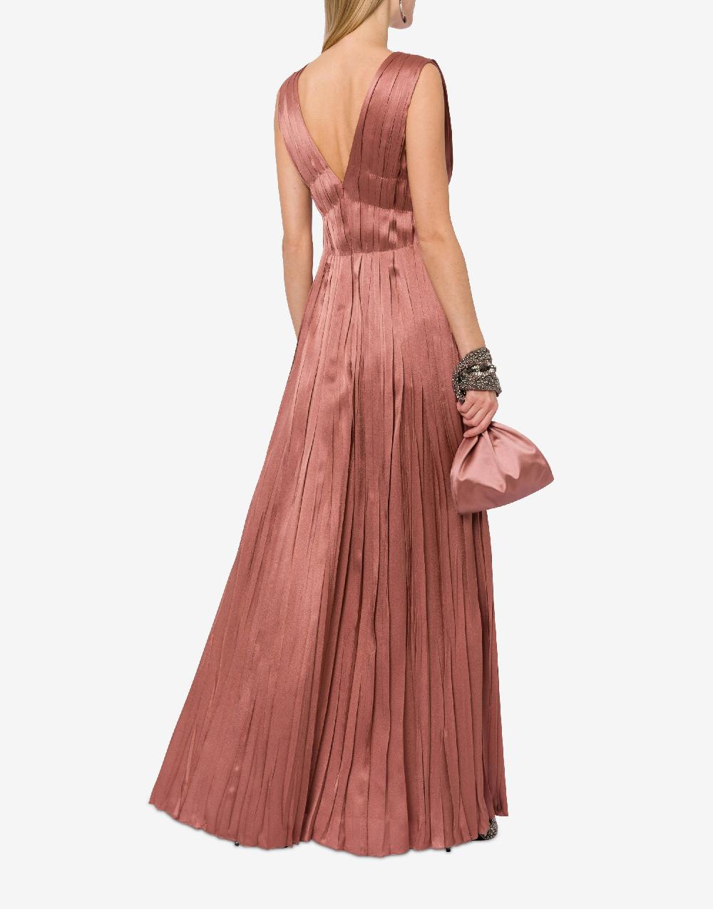 Alberta Ferretti Abito lungo in raso con plissé Presa