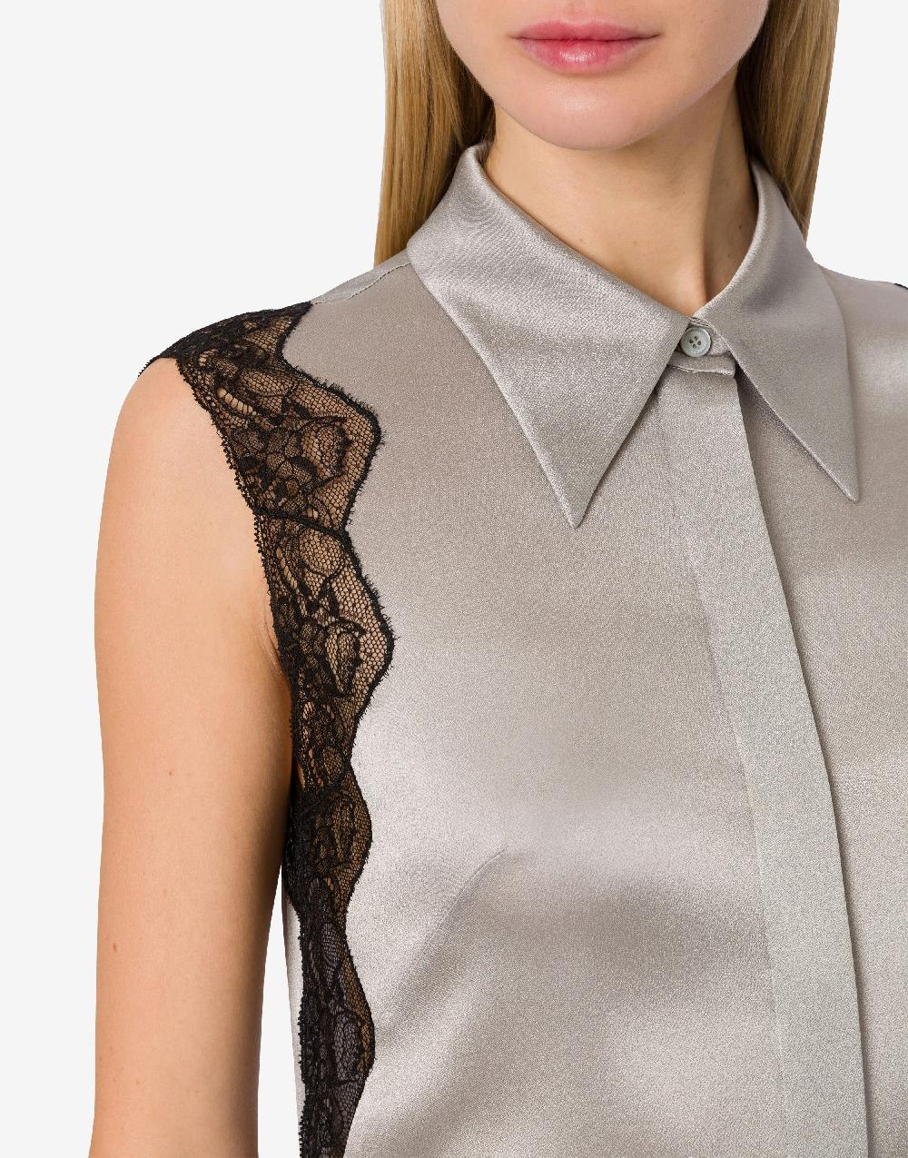 Alberta Ferretti Top camicia in raso con pizzo Offerta speciale