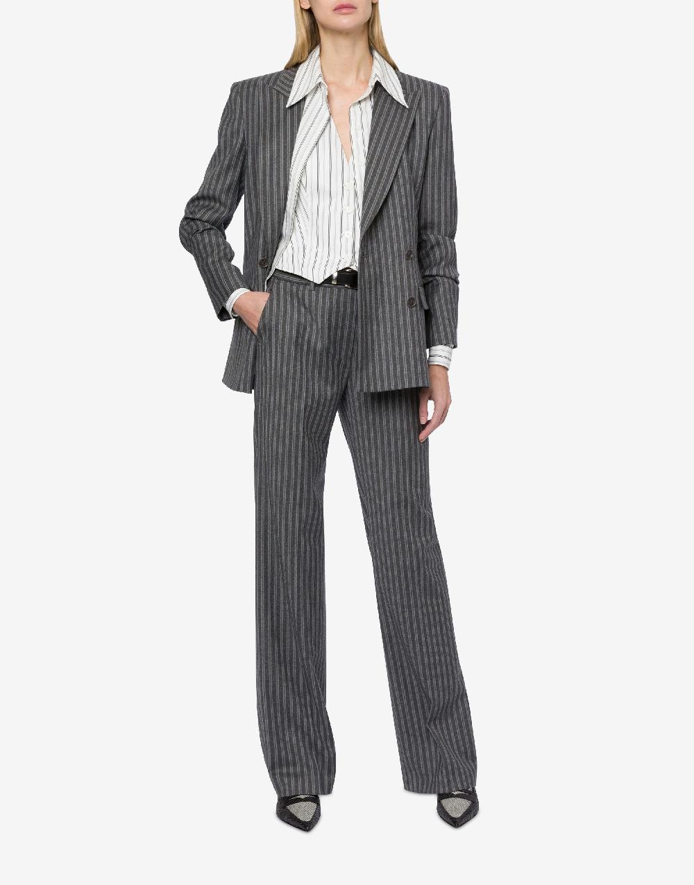 Alberta Ferretti Giacca doppiopetto in flanella rigata stretch Grandi sconti