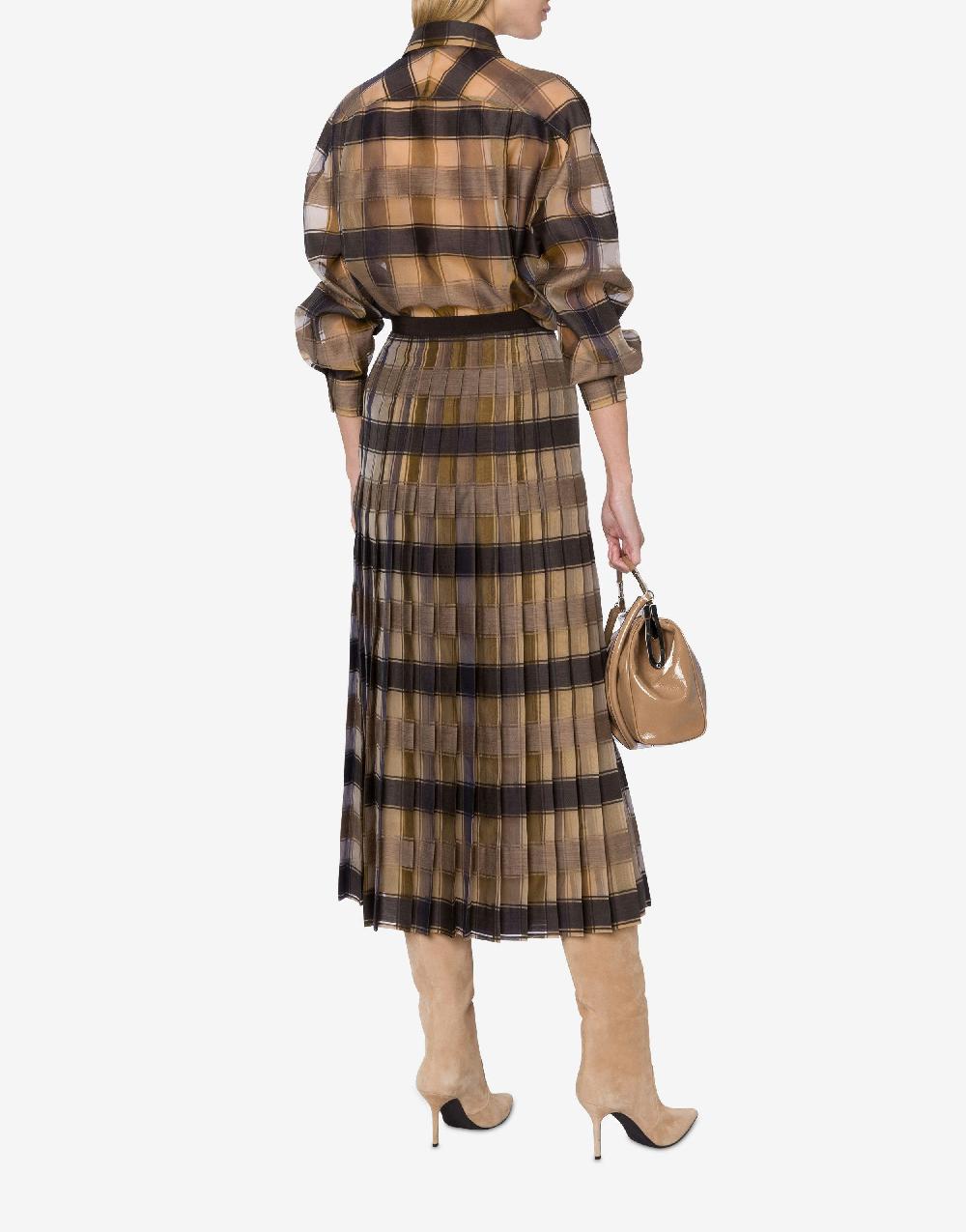 Alberta Ferretti Gonna a pieghe in organza check lana seta Offerte giornaliere
