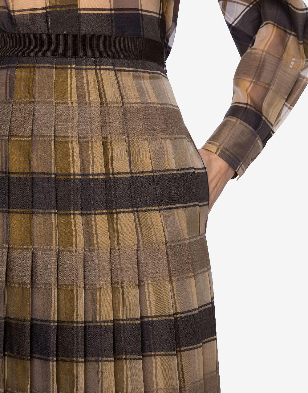Alberta Ferretti Gonna a pieghe in organza check lana seta Offerte giornaliere