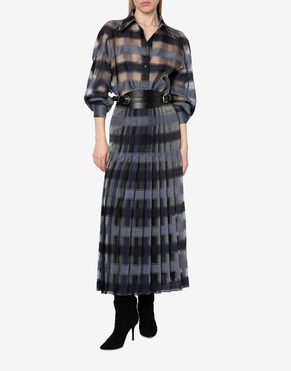Alberta Ferretti Gonna a pieghe in organza check lana seta Super Saving Price