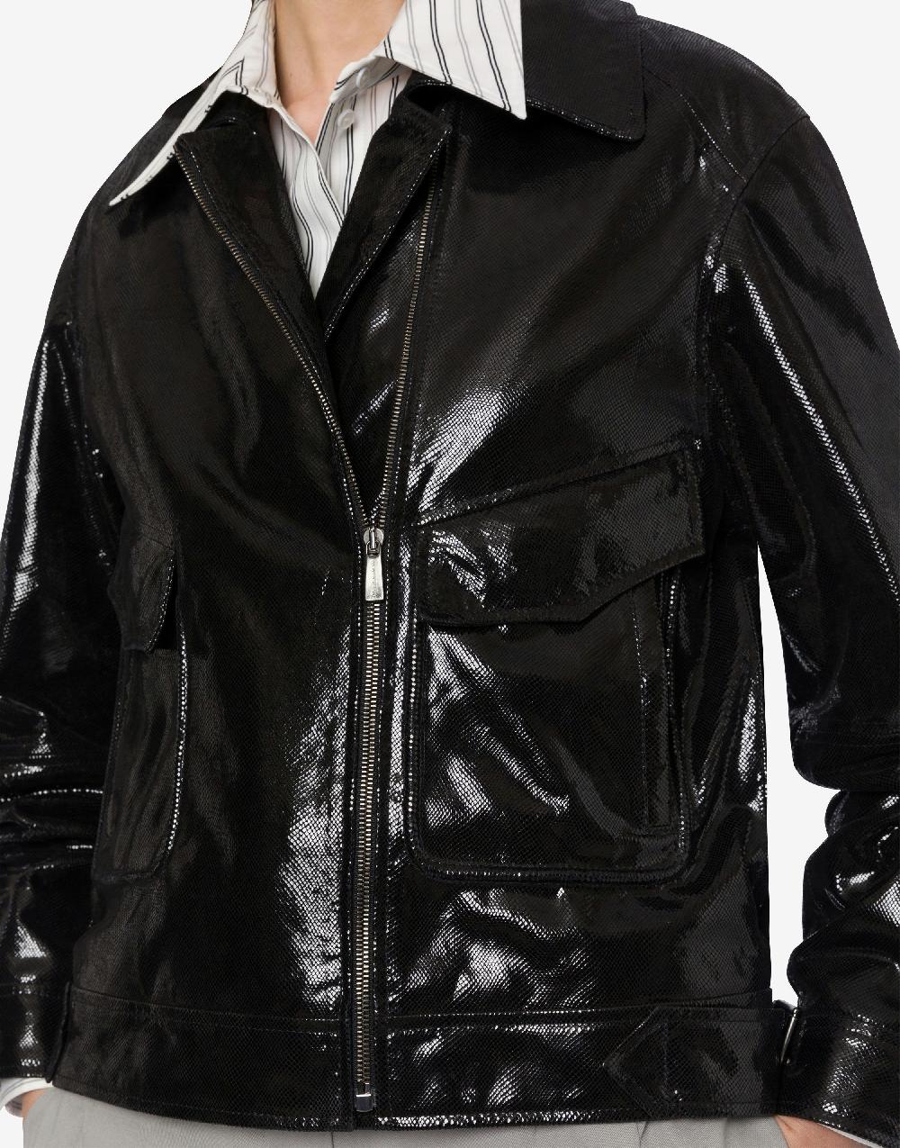 Alberta Ferretti Giacca biker in suede stampa Snake Only for today
