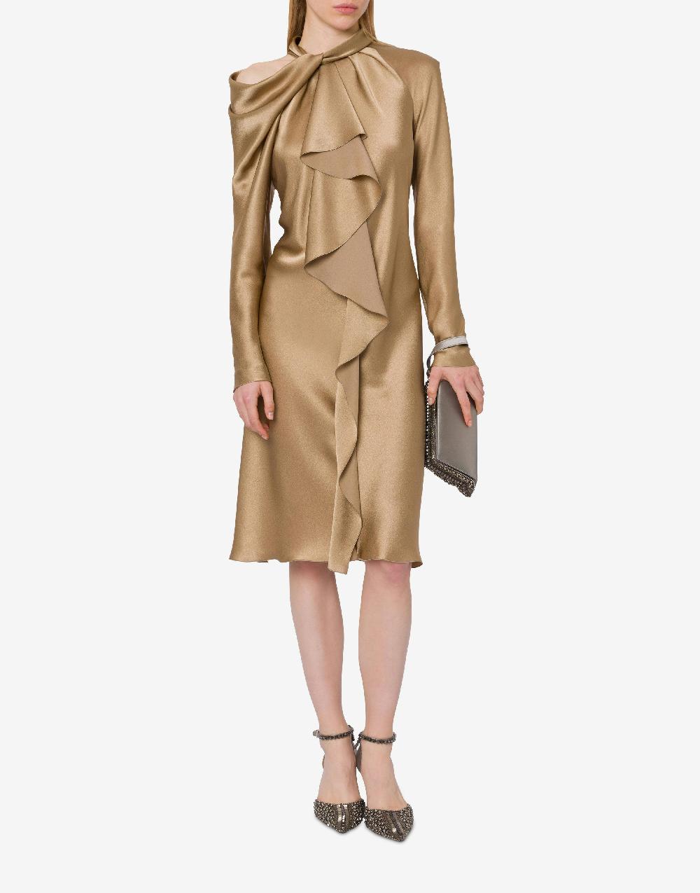 Alberta Ferretti Abito midi in raso con ruche Prezzo Ridotto