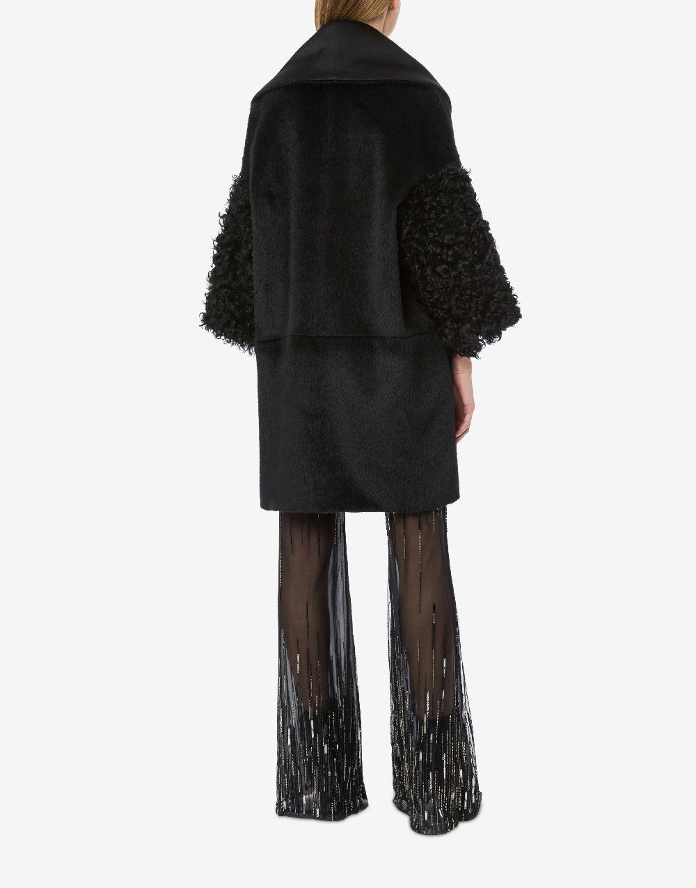 Alberta Ferretti Mantella in alpaca con manicotti in montone Offerta speciale