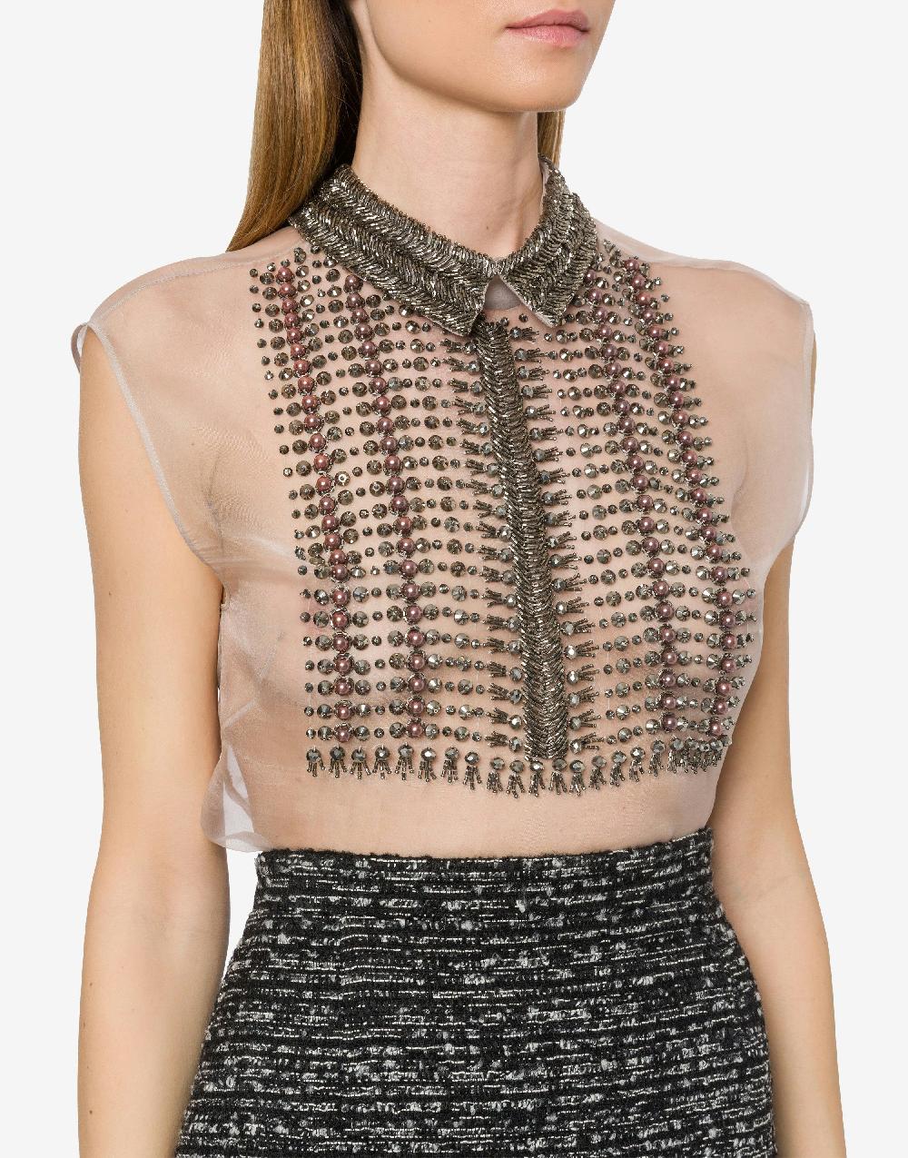 Alberta Ferretti Top in organza con ricamo perline Comprare a buon mercato
