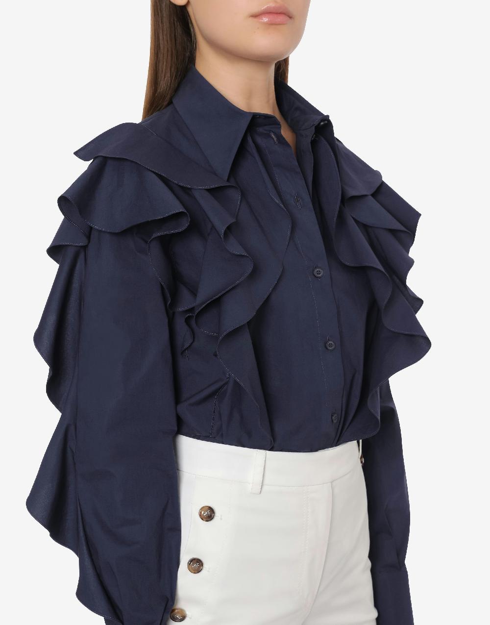 Alberta Ferretti Camicia in popeline stretch con ruches Fino al 55% di sconto