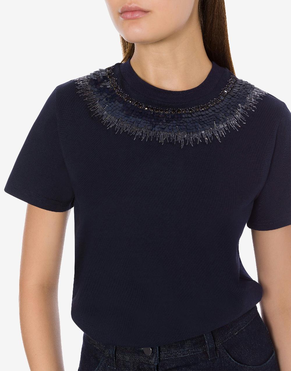 Alberta Ferretti T-shirt in jersey con ricamo paillettes e stones Enormi sconti