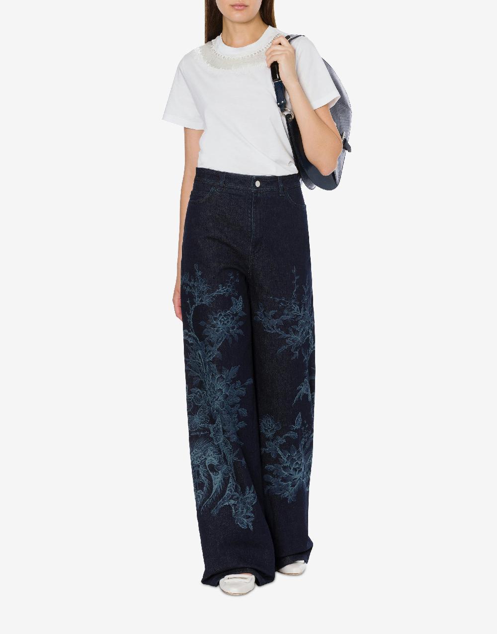 Alberta Ferretti T-shirt in jersey con ricamo paillettes e stones Officina