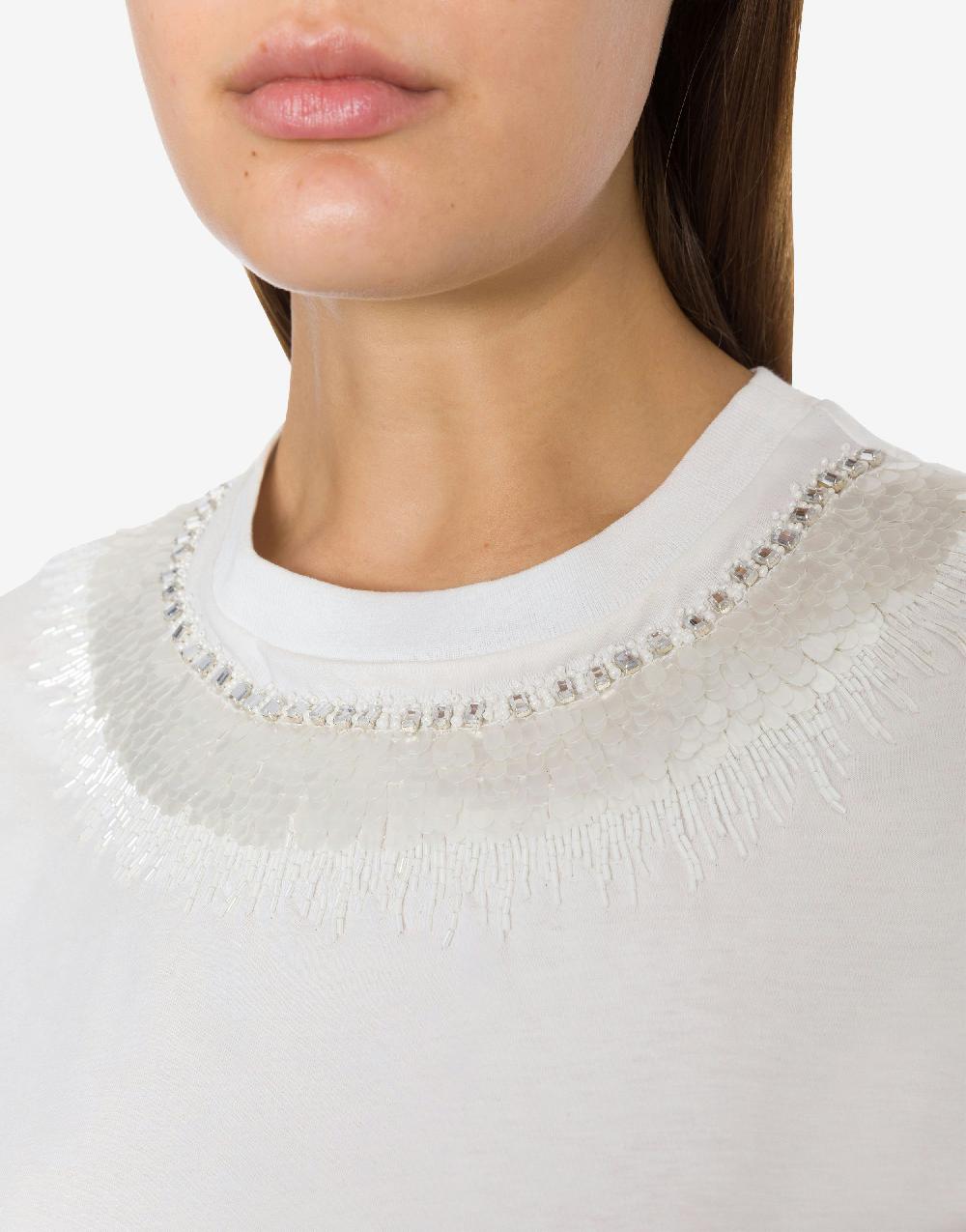 Alberta Ferretti T-shirt in jersey con ricamo paillettes e stones Officina