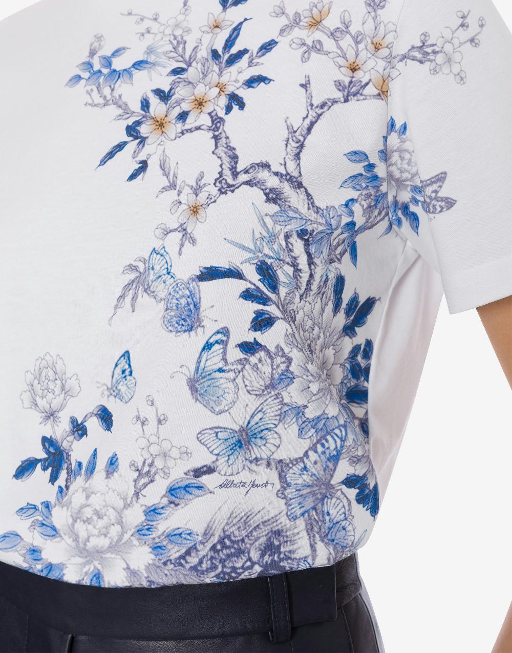 Alberta Ferretti T-shirt in jersey con stampa ciliegio e farfalle Esporta salva