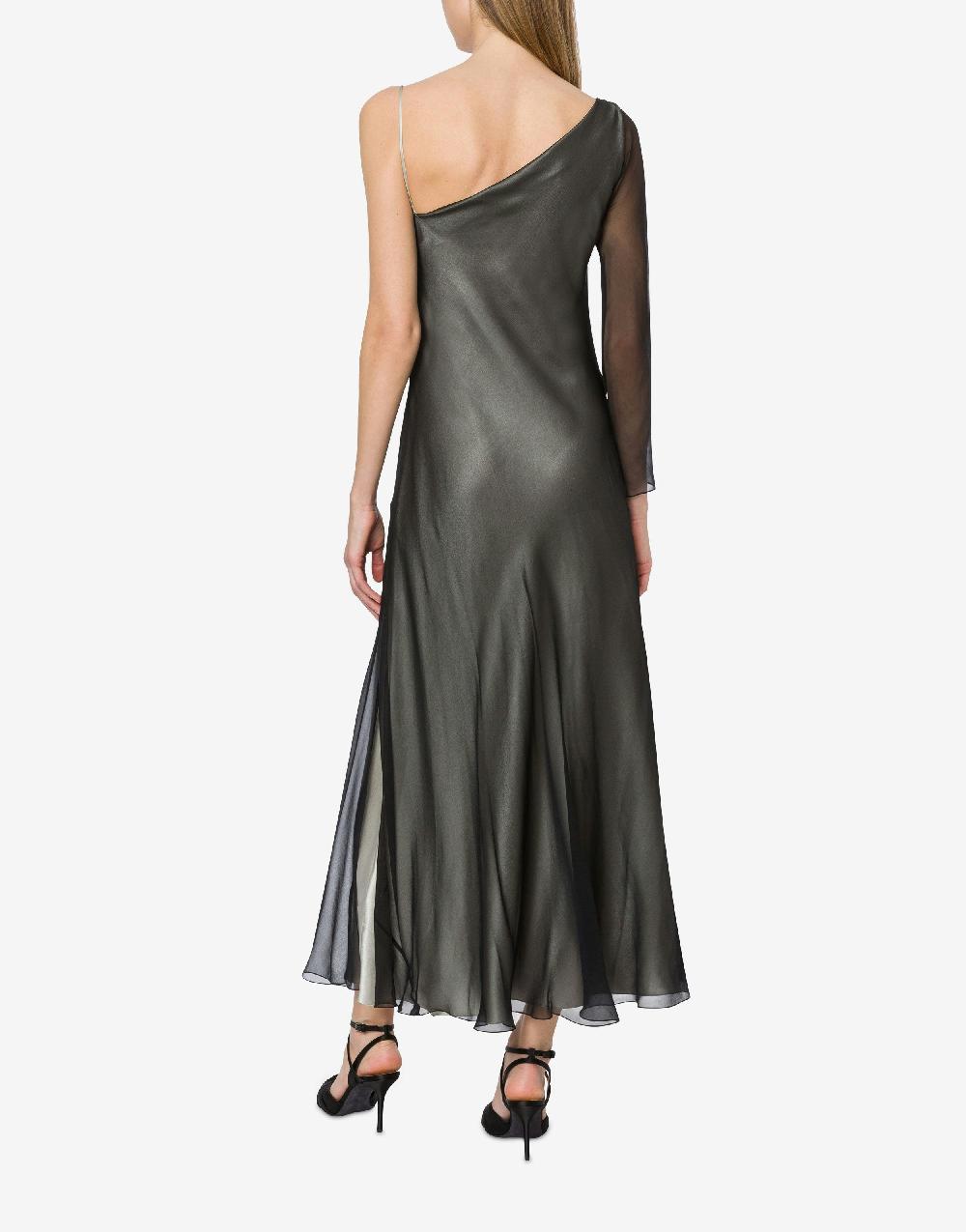 Alberta Ferretti Abito lungo in raso e chiffon con pizzo 2025