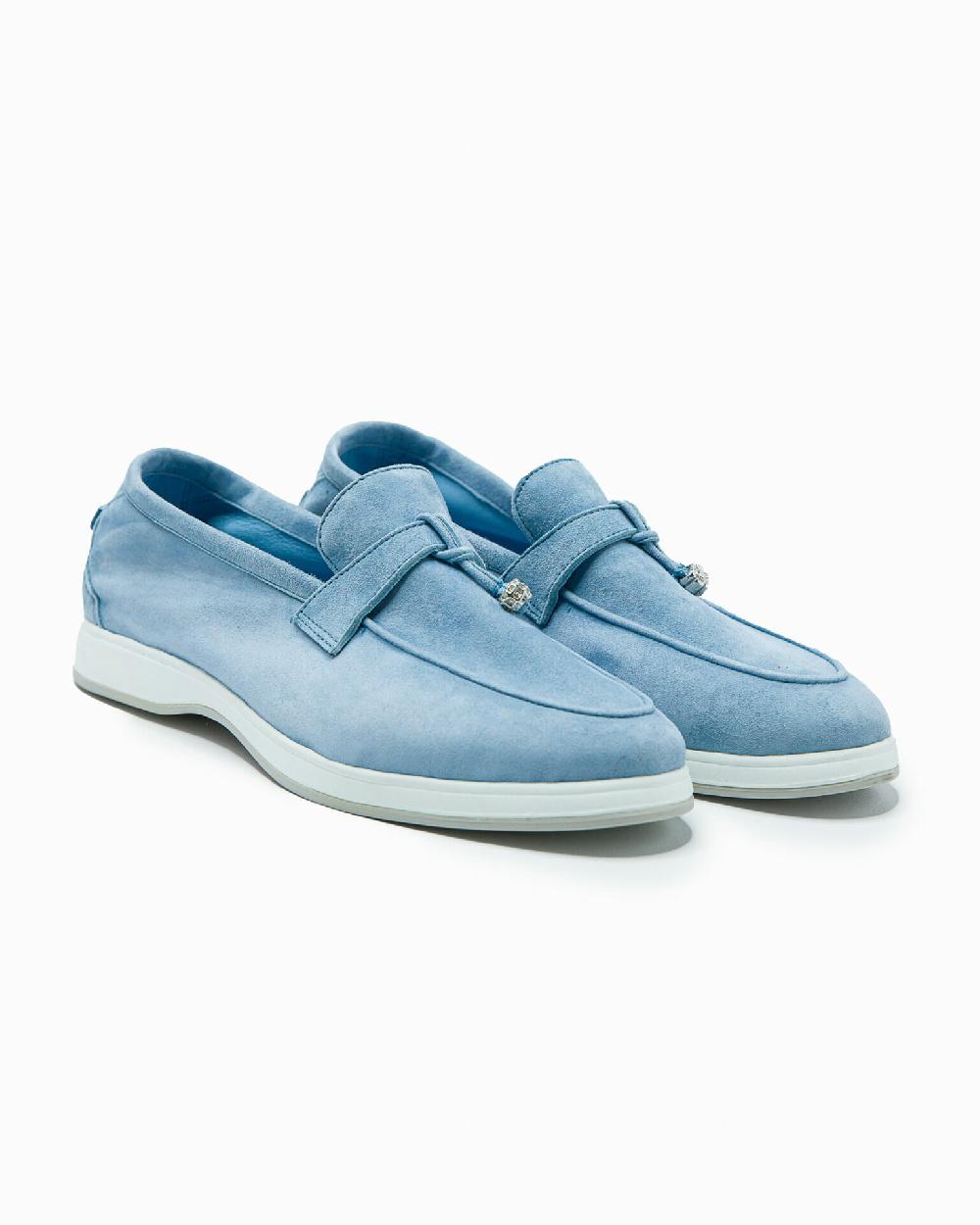 Andrea ventura Mocassino senza lacci con charms color argento Aq-D BEACH-CHARMS1 in suede color azzurro Online Outlet