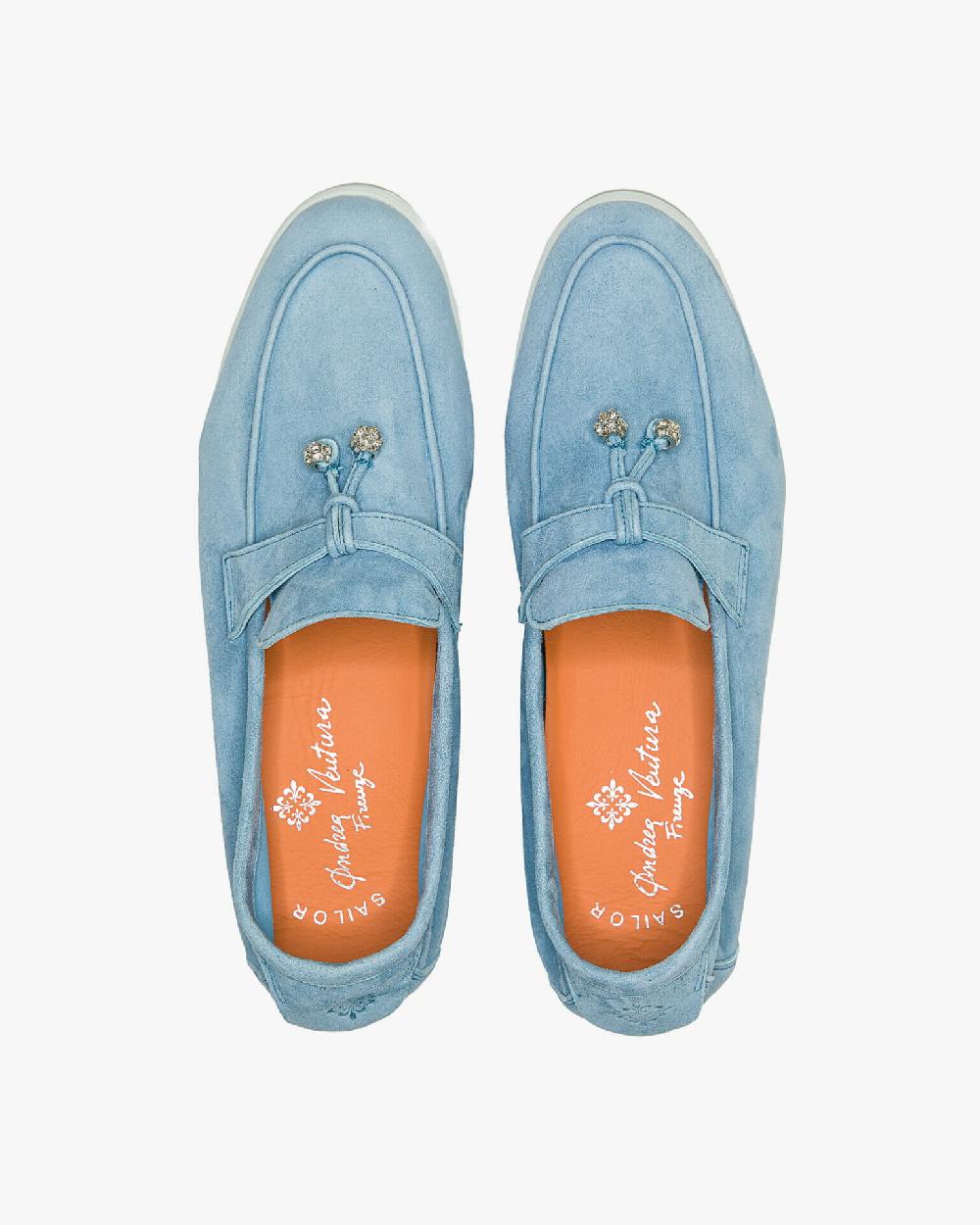 Andrea ventura Mocassino senza lacci con charms color argento Aq-D BEACH-CHARMS1 in suede color azzurro Online Outlet