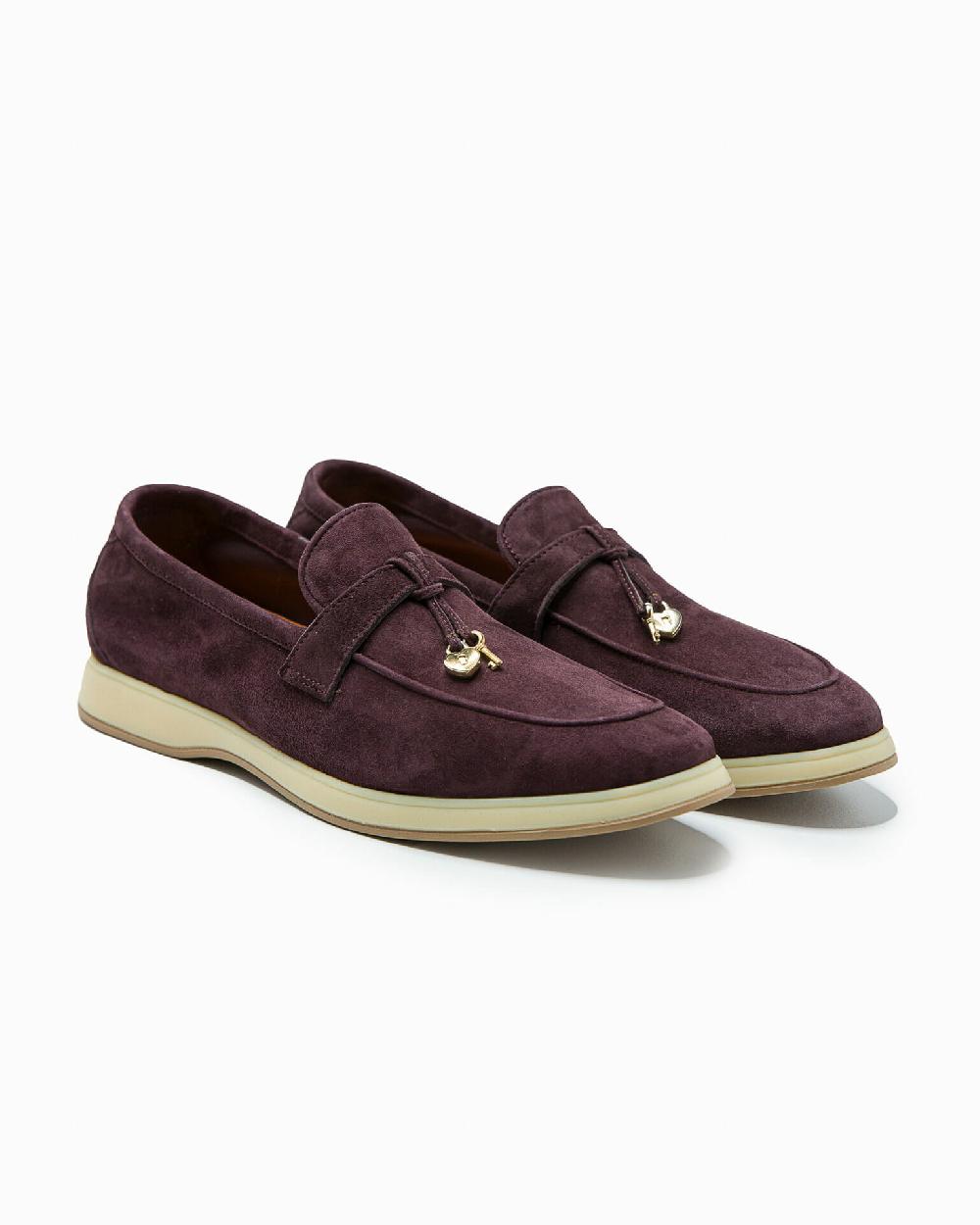 Andrea ventura Mocassino senza lacci con charms color oro Aq-D BEACH-CHARMS2 in suede color aubergine Grandi sconti