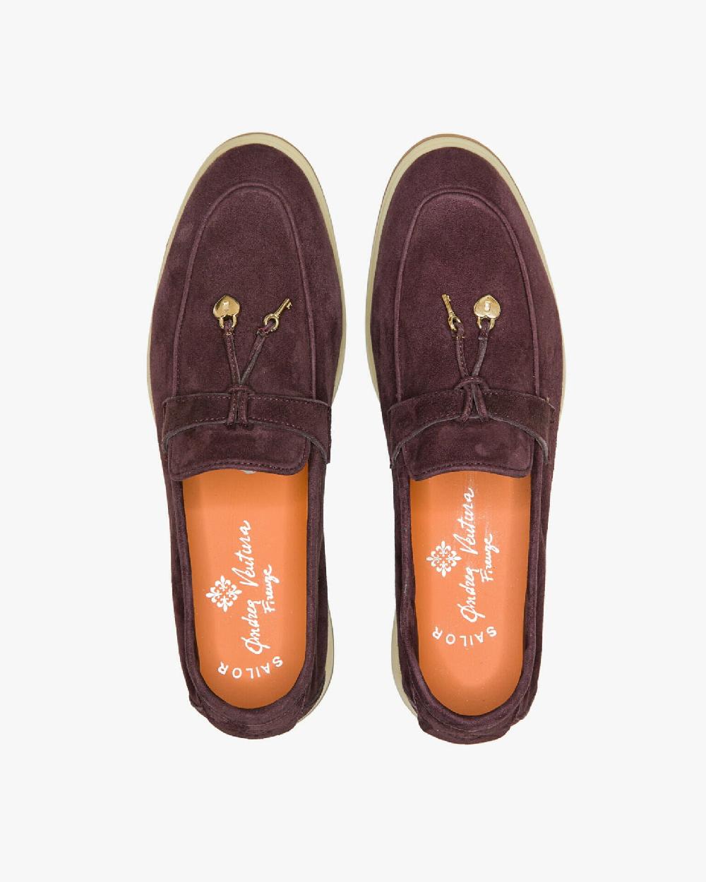 Andrea ventura Mocassino senza lacci con charms color oro Aq-D BEACH-CHARMS2 in suede color aubergine Grandi sconti
